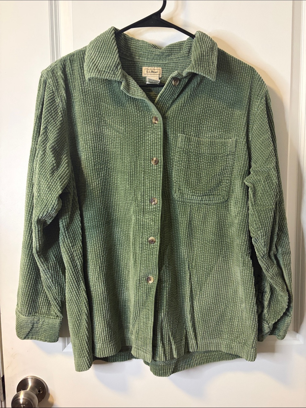L.L. Bean Olive Green Corduroy Button-Down Shirt Jacket